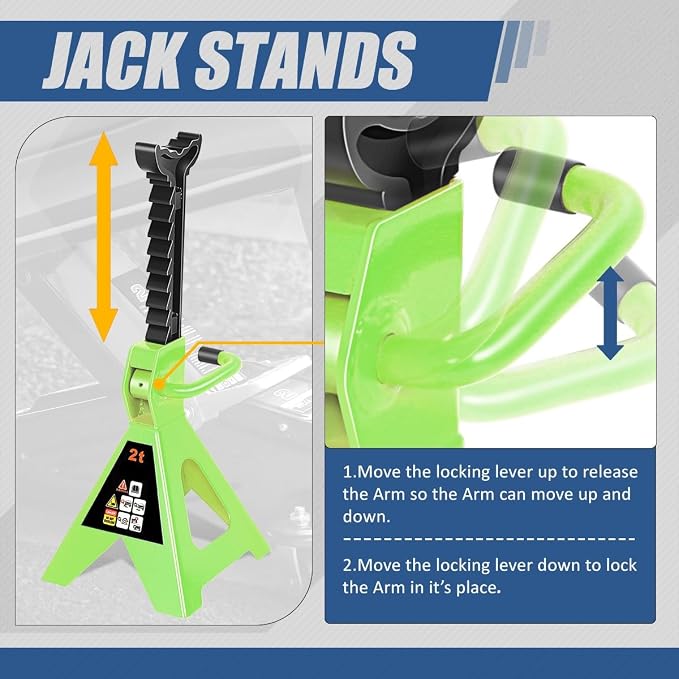 2 Ton Floor Jack with Jack Stands, Heavy Duty Steel Hydraulic Racing Floor Jack with Single Piston Quick Lift Pump, Hydraulic Trolley Service Car Jack, Green