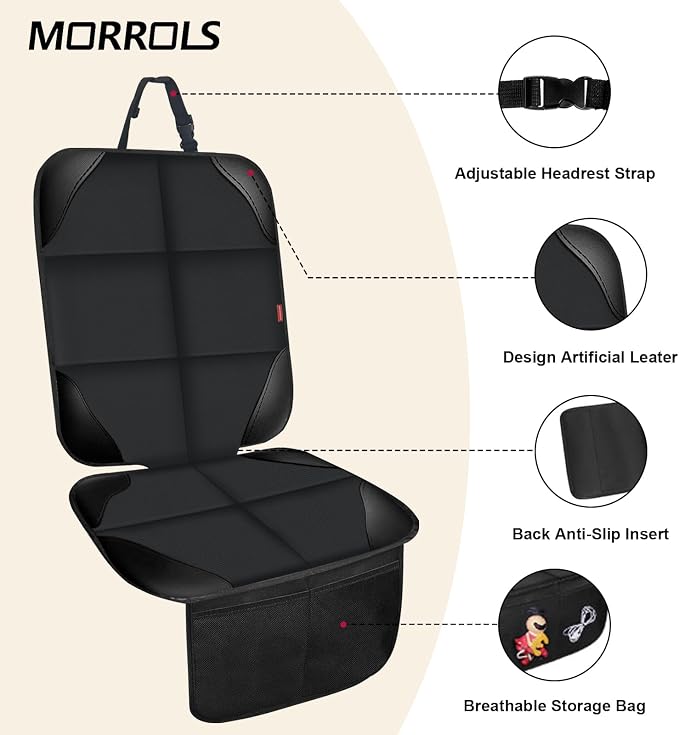 Car Seat Protector for Child Seats,1 Pack Car Seat Cushion,Waterproof Fabric Car Seat Covers for Non-Slip Backing Mesh Pockets for Baby,Pet,SUV, Sedan and Trunk(Black)