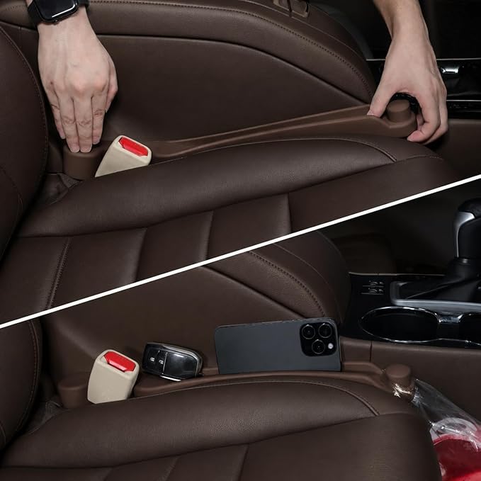 Car Seat Gap Filler Set of 2, 3IN1 Seat Side Gap Filler Plug with Storage Slot & Hook Function, Soft Foam Universal Fit Car SUV Truck Fill Gap Between Seats Console Organizer（Dark Brown）