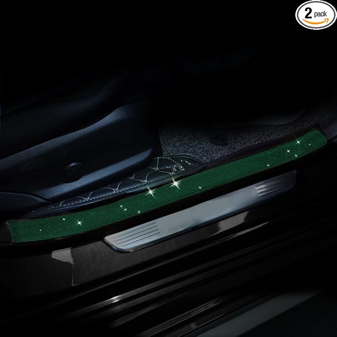 Car Door Sill Protector with Bling Rhinestones 2PCS Edge Guard Scuff Cover Anti-Scratch Strip Sticker Bumper Protector for Truck Car 1.96"x 23.62" (Green)