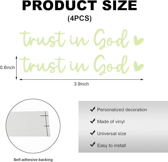 4PCS Trust in God Rearview Mirror Decals, Automotive Vinyl Rear View Mirror Decorative Stickers, Waterproof Trust in God Stickers for Car Truck Laptop, Car Accessories (Luminous)