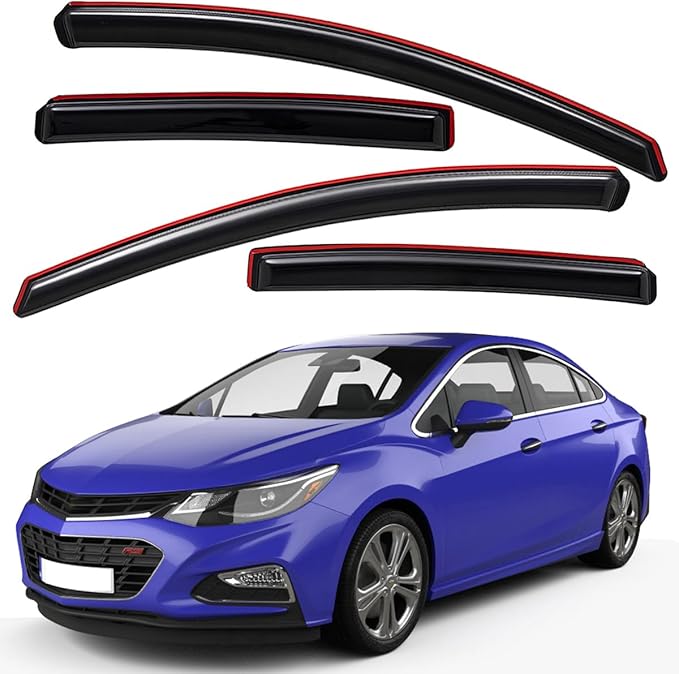 Extra Durable in-Channel Auto Vent Window Visors, Fits 2016-2019 Chevrolet Cruze Hatchback/Sedan (EXCLUDES 2016 Cruze Limited), UV-Protect Rain Guard, Original Wind Deflector, Smoke, 4-Pcs