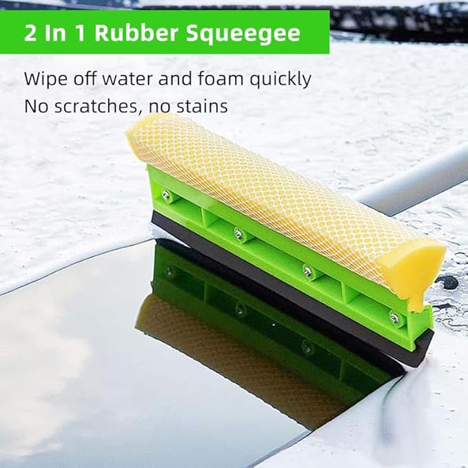 2 Pack 62" Car Wash Brush with Long Handle, Chenille Microfiber Car Wash Mop Mitt, Scratch-Free Soft Bristles Brush, Windshield Window Squeegee, Car Cleaning Kit Supplies for Car,Truck,SUV,RV,Boat
