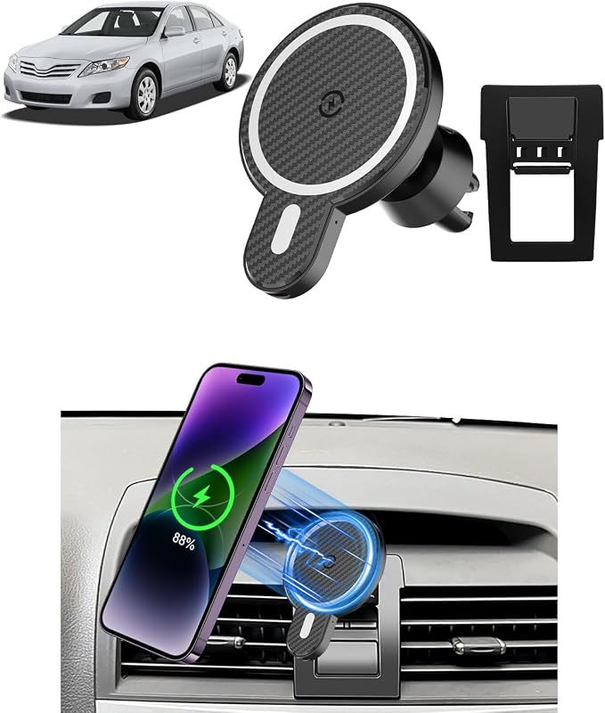 PZK Car Phone Mount for Toyota Camry 2007-2011 Accessories Custom Air Vent | Magnetic 15W Fast Wireless Charger Car Phone Holder with Magsafe 360° Rotation Hands-Free Cell Phone Cradles for iPhone