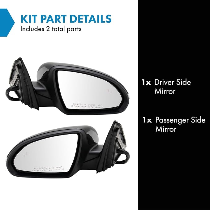 Driver & Passenger Side Mirror Set Power Heated Memory Paint to Match Blind Spot Indicator Fits 2016-2020 Kia Optima KI1320205 KI1321205