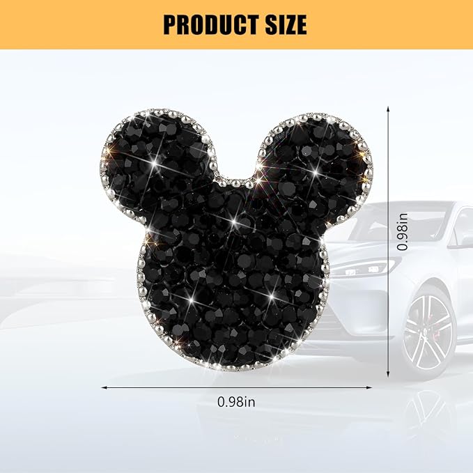Bling Car Tire Valve Stem Caps, 4PCS Dustproof Crystal Rhinestone Cartoon Mouse Design, Sparkling Attractive Auto Wheel Decoration Accessories, Universal Fit (Black)