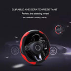 Ultra Fine Carbon Fiber Leather Steering Wheel Cover, Anti Slip and Sun Protective Protect The Steering Wheel, Easy to Install,Universal of 14.5"-15" (Red)