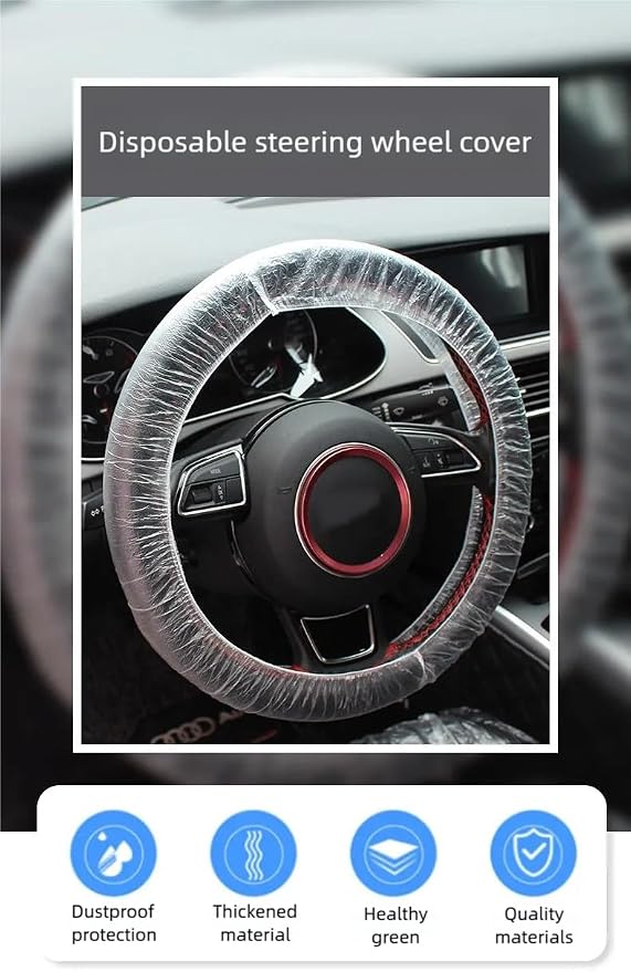 Disposable Steering Wheel Covers 100PCS PE Plastic Protectors | Stretch Elastic, Scratch Prevention, Universal Fit, Car Interior Accessories