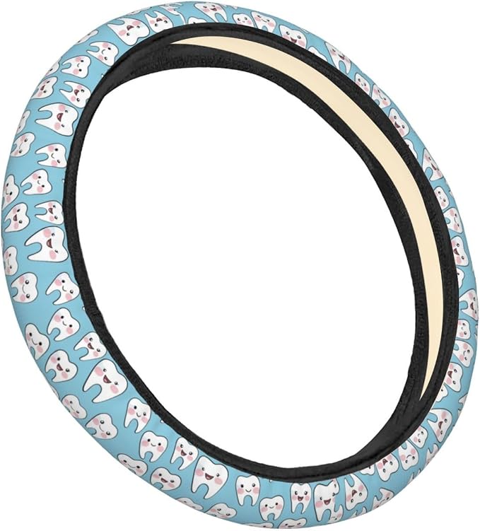 Cartoon Cute_Dental Steering Wheel Covers Anti-Slip Elasticity Car Accessories Steering Wheel Protector Universal 15 Inch for Cars SUV Vehicle Truck