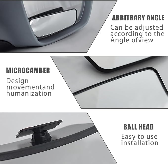 2-Pack Car Blind Spot Mirror, 3.7" x 1.4" Curved Wideangle, High-Definition Glass Adjustable Anti-Glare, Universal Car Side Mirror (Black)