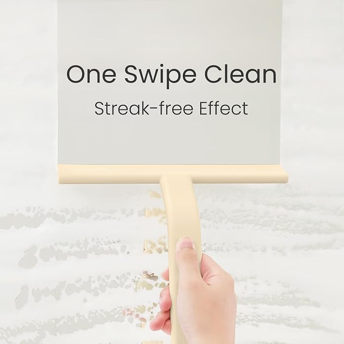 JustHang Shower Squeegee for Glass Doors, All-One-Piece Award-Winning Silicone Squeegee with Built-in Hook for Bathroom, Window, Mirror, Tile Wall,Car, Streak-Free Cleaner,10-Inch Sand Beige