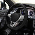 Car Steering Wheel Cover, Leather Breathable Ice Silk Auto Wheel Wrap with Anti-Slip Lining, Scratch-Resistant Elastic Protector Fit for 14.5-15 Inch Steering Wheels (Black)