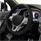 Car Steering Wheel Cover, Leather Breathable Ice Silk Auto Wheel Wrap with Anti-Slip Lining, Scratch-Resistant Elastic Protector Fit for 14.5-15 Inch Steering Wheels (Black)