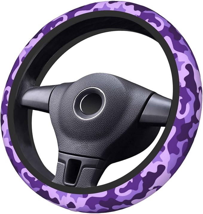 Purple Camo Steering Wheel Cover For Women Men Girls Car Accessories Decor Anti-Slip Neoprene Auto Steering Wheel Covers Protector Universal 15 Inch