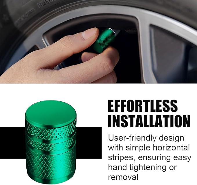 Tire Valve Stem Caps - (5 Pack) Metal Air Caps with Plastic Liner, Corrosion Resistant, Leak-Proof, Universal Stem Covers for Cars Trucks Motorcycles and Bikes - Green