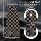 Cute Checkered Car Seat Back Storage Headrest Hooks for Purses & Bags – 2PCS PU Leather Dual Metal Hooks, Backseat Organizer Accessories