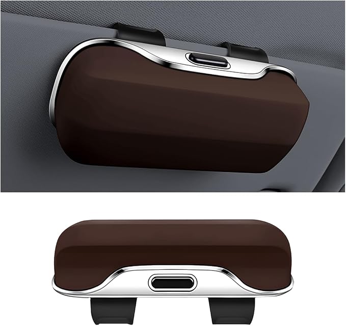 Sunglasses Holder for Car Sun Visor, Protective Automotive Eyeglasses Storage Case Hanger, Soft Vehicle Interior Glasses Organizer Box Accessories, Universal for SUV Sedan Truck (Brown)