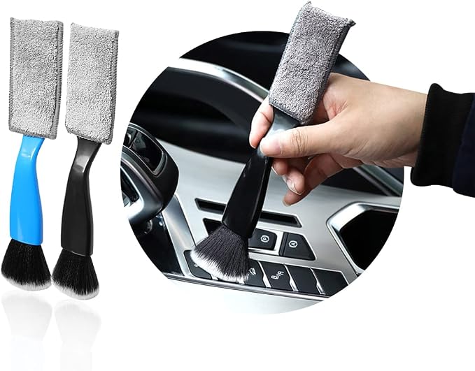2 PCS Double Head Brush for Car Clean, Soft Auto Interior Duster Detailing Brushes, Universal Vehicle Dashboard Screen, Air Vents, Computer etc Cleaning Tool Accessories (Black+Blue)