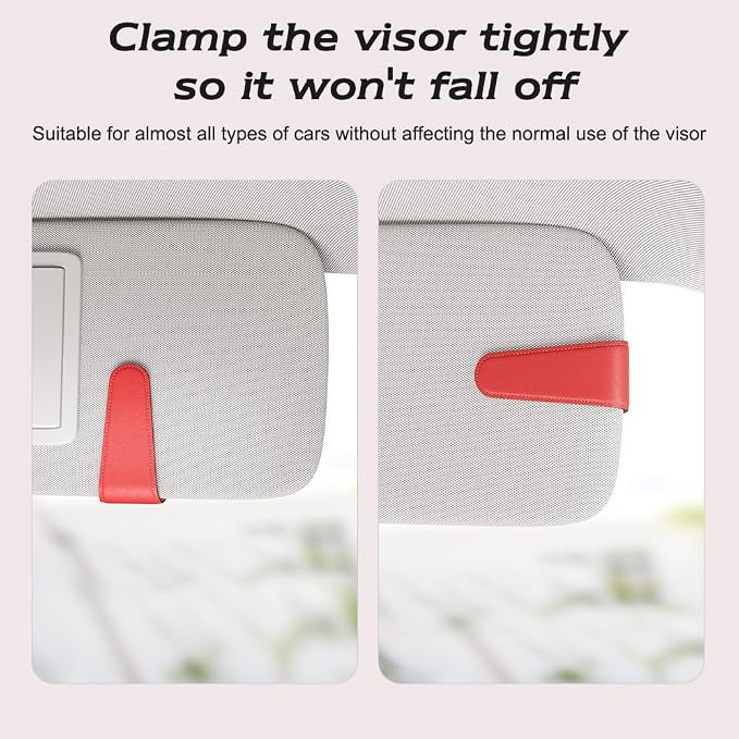 Sunglass Holder for Car Visor, Red, 2 Packs | Suede Cloth, Magnetic, Organizer for Car Accessories