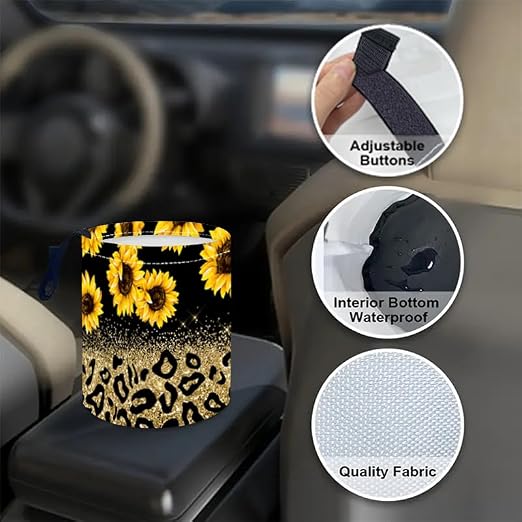 Portable Reusable Waterproof Car Trash Bin, Multipurpose Vehicle Organizer, Road Trip Essentials (Sunflower)