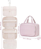 Striped Travel Toiletry Bag for Women Large Hanging Makeup Bag Organizer Toiletries Bag for Full Size Essentials Accessories Cosmetics (Dusty Pink Stripe (Large))