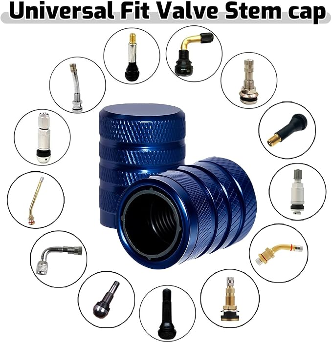 4-Piece Anodized Aluminum-Plastic Composite Tire Valve Stem Caps with Integrated Plastic Sleeve,Corrosion-Resistant and Universal Fit,Suitable for Cars, Trucks, and Motorcycles (Blue)