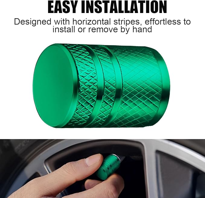 Tire Valve Stem Caps - (4 Pack) Premium Metal Air Caps with Plastic Liner, Durable, Corrosion Resistant and Leak-Proof, Universal Fit for Cars, Trucks, Motorcycles, and Bikes - Green