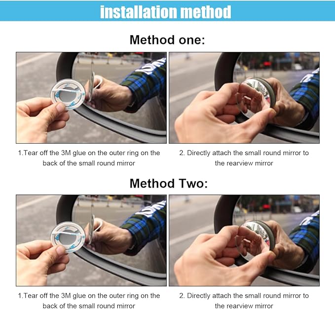 Round Blind Spot Car Mirror - 2" Frameless HD Glass Convex 360 Degree Wide Angle Rear View Side Mirror With Adjustable Stick for Car SUV Truck (Round/4PCS)