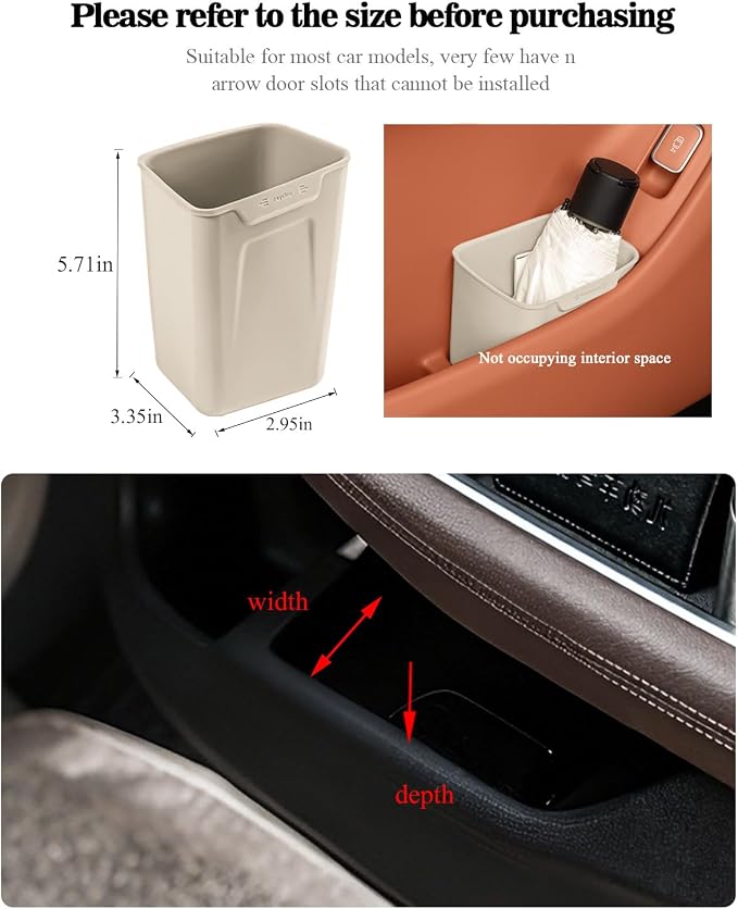 Car Interior Storage Box, Black Silicone Door Side Organizer with Umbrella Holder and Trash Can, Vehicle Accessory (Beige)