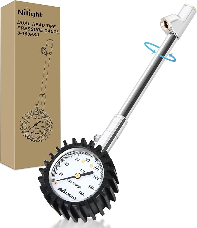 Tire Pressure Gauge 160PSI Heavy Duty Stainless Steel Dual Head Air Pressure Chucks ANSI B40.1 Certified Large 2" Dial Wheel Checker for Truck Semi Truck ATV Motorhome Cars & RV Accessories