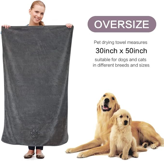 Dog Towel Super Absorbent Pet Bath Towel Microfiber Dog Drying Towel for Small, Medium, Large Dogs and Cats 30inch x 50inch Dark-Gray
