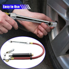 10-120 PSI Tire Pressure Gauge with Inflator 12" Air Hose, Heavy Duty Dual Head Air Chuck with 4 Way Tool and Valve Cores, Tire Inflator Car Accessories for Truck SUV Motorcycle
