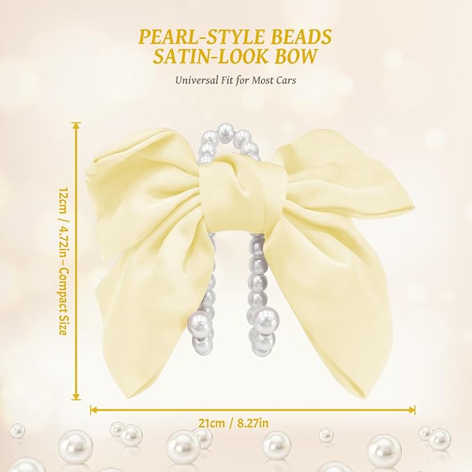 2 PCS Bow Pearl Car Seat Headrest Hook – Cute Purse Hook for Car, Girly Interior Decoration Accessories Hook Hanger, Seatback Holder for Purses & Bags, Elegant Car Organizer (Pearl White)