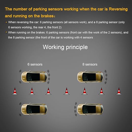Car Reverse Backup Radar System, Front and Rear Parking Sensors Kit, 8/Sensors Electronics Cars Parking Assistance Reversing Radar with LED Display and Sound Warning