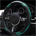 Car Steering Wheel Cover, 15 Inch Leather Breathable Auto Steering Wheel Protector, Comfortable Non-Slip Vehicle Steering Wheel Covers, Universal Car Accessories (Dark Green, with Lining)