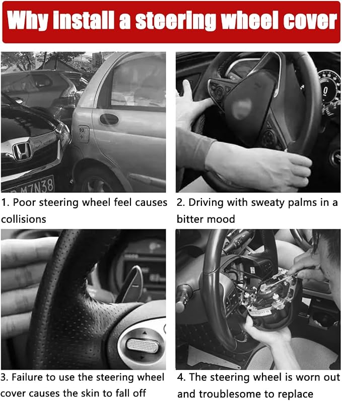 15 Inch Car Leather Steering Wheel Cover, Automotive Accessories Elastic Breathable Anti-Slip Soft Wheel Protector Fits Men and Women, Suitable for SUVs, Trucks, Vehicles and RVs (Blue)