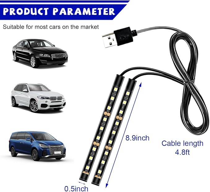 Car LED Strip Light, 24 LED RGB Auto Under Dash Interior Atmosphere Lights, USB Vehicle Decorative Lamp Ambient Night Light Strip, Lighting Kit Car Accessories (White)