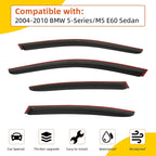 Rain Guards Compatible with 2004-2010 BMW E60 5-Series 4-Door Sedan M5 525 528 530 535 545 550 i xdrive xi Tape-On Side Window Visor Wind Deflector Vent Visors Car Accessories