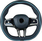 Flat Bottom Steering Wheel Cover Anti-Slip,Safety,Soft,Breathable,Durable,Full Surround,Comfortable Grip Microfiber Leather (D-Shape, Black Blue)