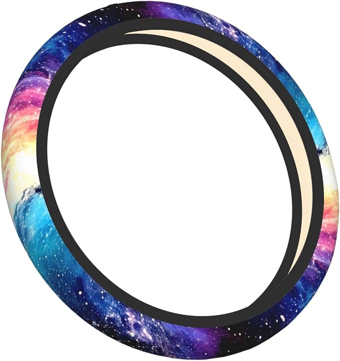 Galaxy Purple Blue Neoprene Steering Wheel Cover for Men Women Anti-Slip Elastic Steering Wheel Protective Cover 15in Universal Car Accessories Fit Cars, SUVs, Auto