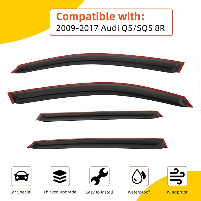 Rain Guards Compatible with 2009-2017 Audi Q5/SQ5 8R Set of 4 Tape-On Side Window Visor Wind Deflector Vent Visors Car Accessories