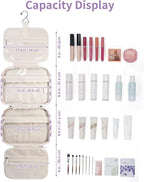 Travel Toiletry Bag for Women Large Hanging Makeup Bag Organizer Toiletries Bag for Full Size Essentials Accessories Cosmetics (Purple Checkerboard (Large))