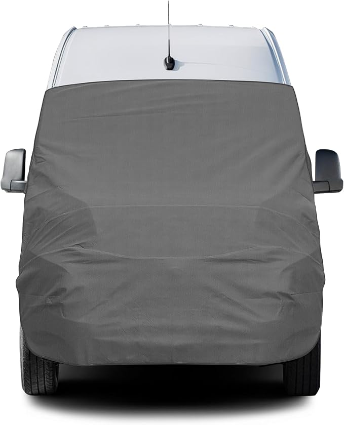 600D RV Windshield Engine Cover for Benz Sprinter 2019-2026 | Fits W906 Sprinter Vans, Mirror Cutouts, All Weather Blackout Privacy