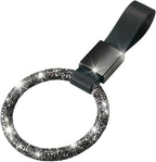 Round Car Handle Strap Drift Charm Car Accessories Bling Handle Ring for Women Rear Bumper Warning Ring Decor for Auto Bus Interior Exterior Decoration (Black, Round Style)