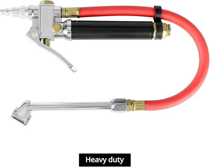 10-120 PSI Tire Inflator Gauge - Dual Head Chuck, 12-Inch Hose, Leak-Free Valve Core, Chrome-Plated Cast Steel, with 4 Way Tool and Valve Cores Tire Pressure Gauge