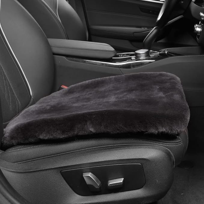 Genuine Sheepskin Auto Seat Pad, Australian Soft Wool Seat Cover Breathable and Sweat-Wicking Comfort Warm Universal Fit,19.2 inch x19.2 inch (Front seat Cushion 1pc, Dark Grey)