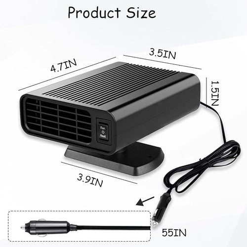 12V Portable Car Heater, 2-in-1 Heater and Cooler Fan with 360° Rotatable Quick Defroster/Defogger, 150W Plug in Cigarette Lighter for SUV, Truck, RV