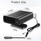 Portable Car Heater 12V, 150W 2-in-1 Heater & Cooler Fan with 360° Rotatable Quick Defroster and Defogger, Plug in Cigarette Lighter for Car, Truck, Van, RV, SUV
