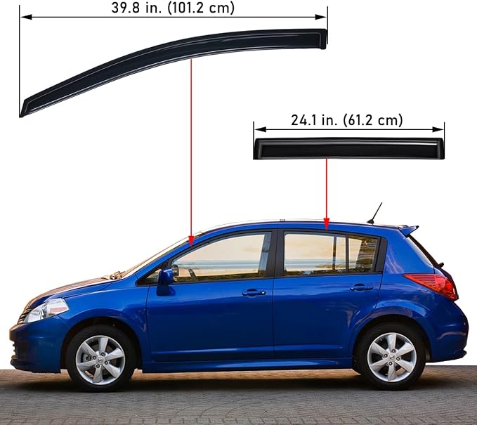 Extra Durable Outside-Mount Auto Vent Window Visor, Fits 2007-2012 Nissan Versa Hatchback, 2007-2011 Nissan Versa Sedan, UV Protection Rain Guard, Original Wind Deflector, Smoke, 4-Pcs