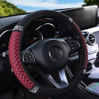 Microfiber Leather Steering Wheel Cover with Anti-Slip Lining Universal Car Accessory for Steering Wheel with a Diameter of 14.5-15 inch (Wine red)